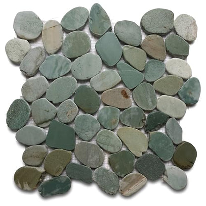 CNK Tile Sea Green XL Jumbo Sliced Pebble Tile - 12" x 12" Polished Natural Stone for Shower Floors Bathroom Backsplashes Patios Fireplaces - Durable Weather-Resistant Easy Installation - Pack of 1