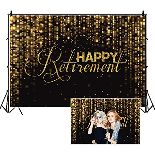 5x3ft Happy Retirement Photography Backdrop Luxury Black and Gold Party Backdrop Background Gold Glitter Celebrate Retirement Party Decorations Wallpaper Studio Props Bokeh Banner Supplies - color: Black Gold01, size: 5x3ft