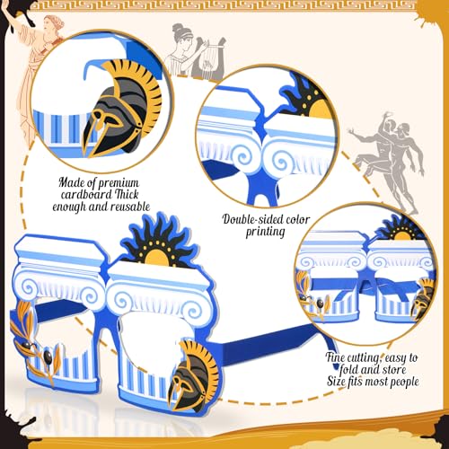 36 Pcs Greek Mythology Decor Ancient Greece Theme Eyeglasses Paper Glasses Frame Greece Photo Booth Props Greek Party Favors Toga Decorations for Greece God Birthday Party Supplies - style: Greek
