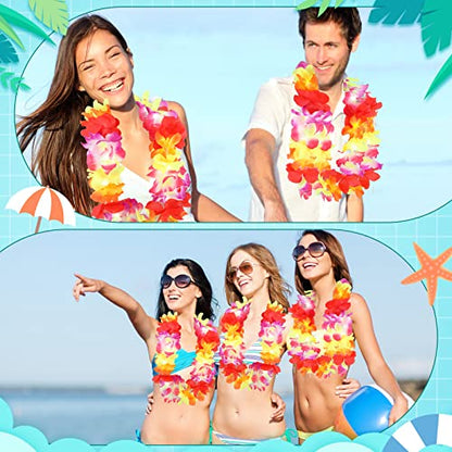 Sherr 24 Pcs LED Leis Light Up Wedding Hawaiian Leis Flower Necklace with LED Lights Beach Tropical Carnival Party Wedding Supplies Luau for Masquerade - color: Multicolour