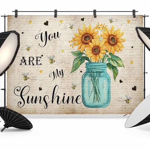Sunflower Backdrop for Photography, You are My Sunshine Yellow Flower Bee Plant Retro Photo Backdrop Portrait Background Party Banner Photo Backgrounds for Studio Booth Props, 7x5ft - color: Brown, size: 7x5FT