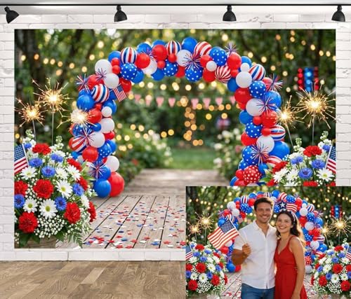 4th of July Independence Day Backdrop, Patriotic Red White and Blue Balloon Arch Flowers Photography Background, Memorial Day Party Photo Veterans Day Patriot Decorative Banner Booth Studio 6X4FT - color: Blue and Red, size: 6X4FT