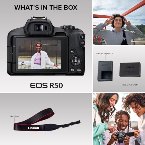Canon EOS R50 Mirrorless Vlogging Camera (Body Only/Black), RF Mount, 24.2 MP, 4K Video, DIGIC X Image Processor, Subject Detection & Tracking, Compact, Smartphone Connection, Content Creator - color: Black, style: EOS R50 Body Only