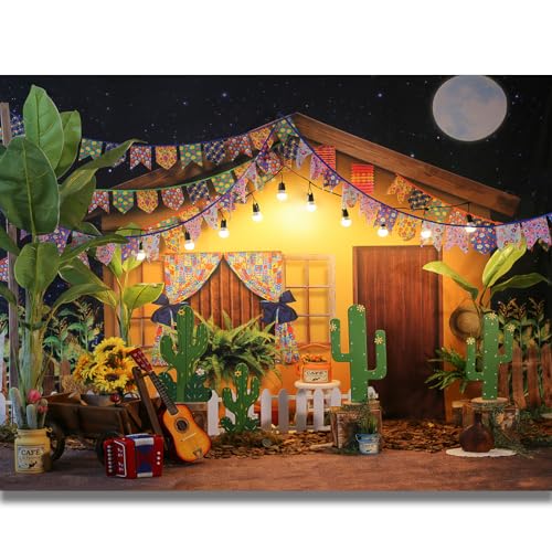 6x4ft Mexican Fiesta Theme Photography Backdrop Rustic Wood House Cactus Carnival Party Decor Baby Shower Birthday Background - size: 6x4ft