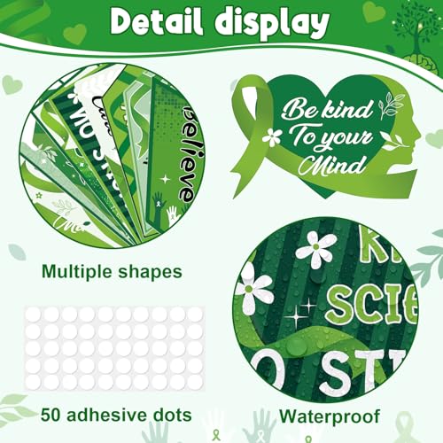 Hooqict 20 Pieces Mental Health Awareness Decorations Signs Motivational Inspirational Green Ribbon Party Directional Sign for Mental Health Awareness Month Therapy Counseling Office Decorations - style: Mental Health