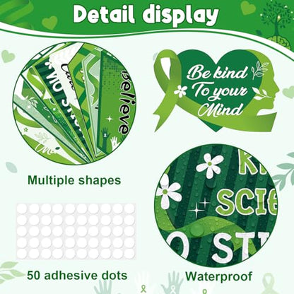 Hooqict 20 Pieces Mental Health Awareness Decorations Signs Motivational Inspirational Green Ribbon Party Directional Sign for Mental Health Awareness Month Therapy Counseling Office Decorations - style: Mental Health