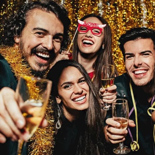 Valentine's Day Photo Booth Props, 25 Pcs Happy Lovers Selfie Photobooth Props, Masks, Love, Glasses, Mustache, Snowman for Wedding Party Decoration Supplies Selfie Dress-Up Props