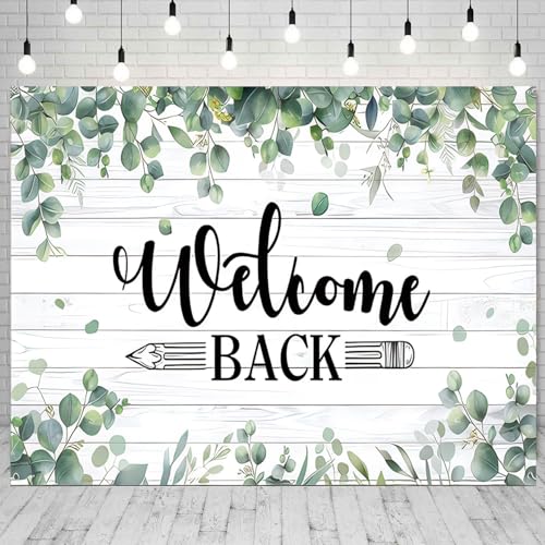 Welcome Back to School Backdrop 10x8ft Green Leaves White Board Wall Photography Background Fabric Large First Day of School Banner Classroom Decorations Teachers Students Photo Booth Background - color: Green Leaves White Board, size: 10x8ft