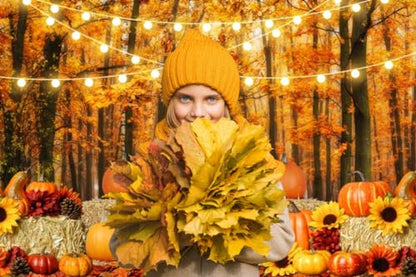 Thanksgiving Fall Backdrop for Photography 10x8ft Maple Forest Pumpkin Hay Photo Backdrop Autumn Thanksgiving Harvest Photoshoot Background Kids Baby Adult Fall Theme Party Birthday Banner - color: NSW09651