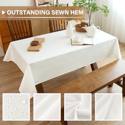 MikiUp Faux Linen Tablecloth - Slubby Textured Weaves Table Cloth for Square Tables, Wrinkle Free Washable Fabric Table Cover for Dining, Farmhouse Outside, Off White 60 x 60 Inch - color: L-off White, size: 60" x 60" (Square)