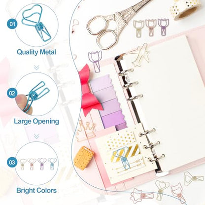 PATIKIL 30Pcs Paper Office Binder Clip, 1.2" Small Metal Wire Hollow Out Paper Clamps Heart Design Long Tail Binder Clips for Photo Clothes Hanging Office Home Food Package, Blue - color: Blue