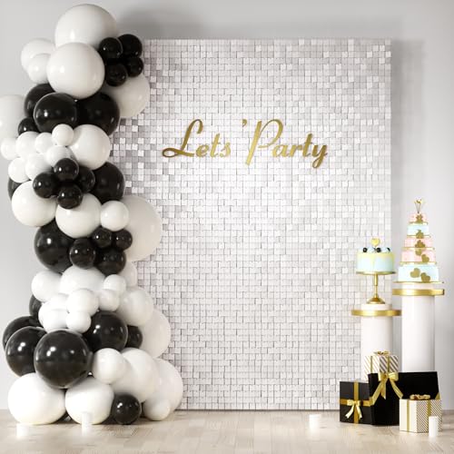 COKAOBE Matte White Sequin Wall Backdrop, 24PCS Square Sequin Shimmer Backdrop Panel, Photo Backdrops for Birthday, Anniversary, Wedding, Graduation & Bachelorette Party Decoration - color: Matte White, size: 24pcs (6x4ft)