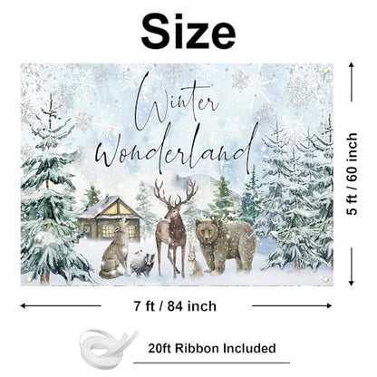 Mocsicka Winter Wonderland Backdrop Banner Reindeer Forest Winter Wonderland Baby Shower Holiday Party Decorations Photo Booth Props (7x5ft) - size: 7x5ft