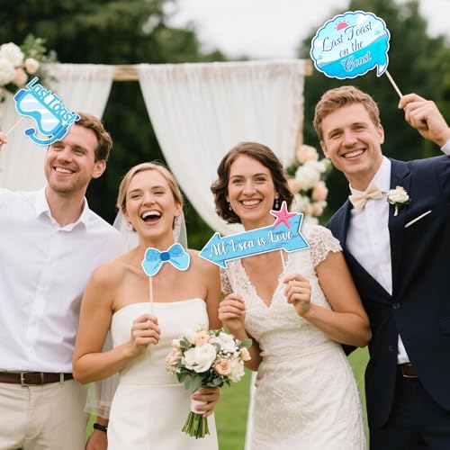 22 Pcs Coastal Bachelorette Party Photo Booth Props Set, Last Toast on The Coast Theme Decorations, Blue Nautical Beach Bridal Shower Wedding Engagement Party Supplies