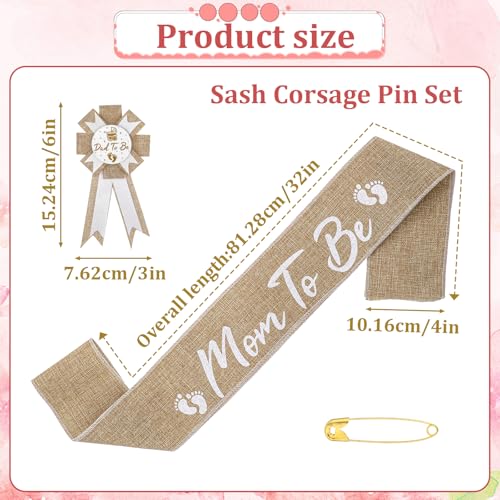 Jeffdad Neutral Burlap Mom to Be Sash Dad to Be Pin Baby Shower Decorations, Mommy to Be Sash Baby Shower Corsage for Gender Reveals Party Decorations for Pregnant Keepsake Gifts