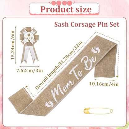 Jeffdad Neutral Burlap Mom to Be Sash Dad to Be Pin Baby Shower Decorations, Mommy to Be Sash Baby Shower Corsage for Gender Reveals Party Decorations for Pregnant Keepsake Gifts
