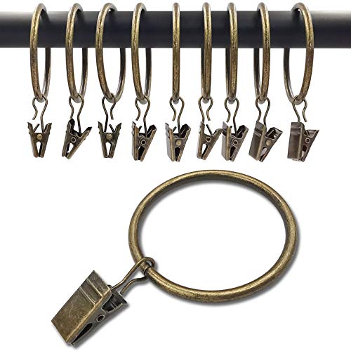 WeeksEight 40 Pack Bronze Curtain Rings with Clips, Curtain Hooks Hangers Clip Rings for Hanging Drapes Bows Hat, Drapery Rings 1.77 in I D, Fits up to 1.5 in Diameter Curtain Rod. - color: Bronze, size: 1.7" I D Set of 40