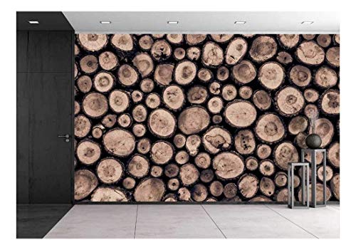 wall26 - Wall Background Made from Log Wood - Removable Wall Mural | Self-Adhesive Large Wallpaper - 66x96 inches - color: Artwork - 01, size: 66"x96"