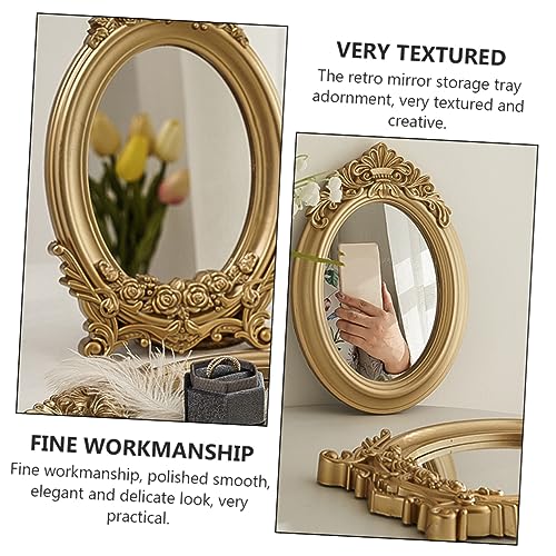 1pc Retro Decorative Mirror Tray Elegant Storage Makeup Home Photo Prop Accent for