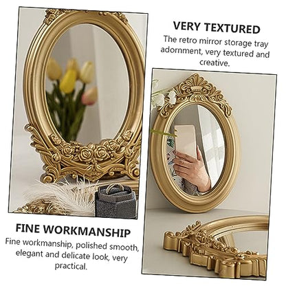 1pc Retro Decorative Mirror Tray Elegant Storage Makeup Home Photo Prop Accent for