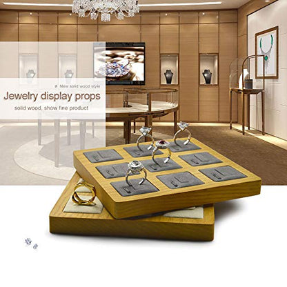 Jewelry Ring Display Tray Solid Wood Display Rings Stand Storage Jewelry Display Props Tray - color: Wsm02502