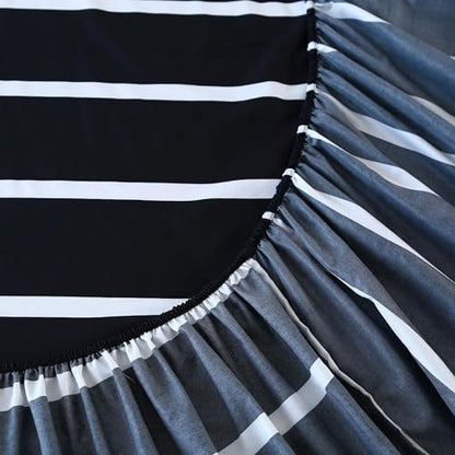 MAG 4Pcs Striped Full Sheet Sets,Black and White Full Size Microfiber Sheets Set,Included 1 Fitted Sheet 14'' Deep Pocket+1 Flat Sheet+2 Pillowcases Soft and Breathable,Wrinkle and Fade Resistant. - color: Striped, size: Full