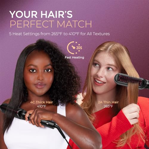 TYMO Flat Iron Hair Straightener Brush 2 in 1, 200M Ions Hair Straighteners for Women, Ceramic Straightening Hot Comb for Anti-Frizz Straights, Waves, Curl, 3X Less Heat Damage, Dual Voltage, Black