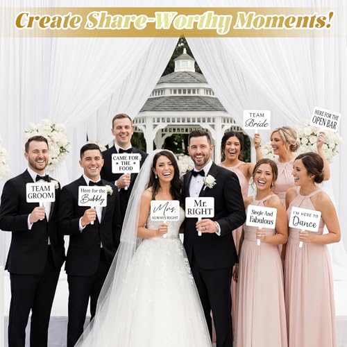 Beeveer 24 Designs Wedding Party Decorations Photo Booth Props Double Sided 13.4 x 5.5 Inch White Bridal Shower Photo Booth Props PVC Printing for Weddings Marriage Engagement Party Supplies
