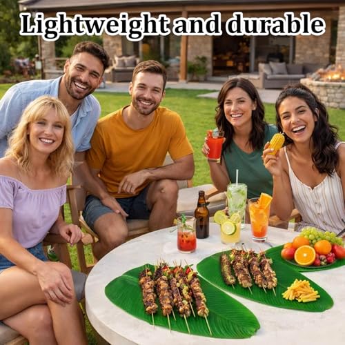 15PCS Banana Leaves, Banana Leaf Plates and Bananas Leaf, Tropical Style Artificial Leafs Plates for Event Decor, Table Setting, Party Backdrop or Photo Prop