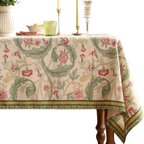 patdrea Designer Linen Green Square Tablecloth,Leaves Pattern Floral Durable Vintage Table Cloth,Decoration Table Cover for Kitchen Dining Christmas,Thanksgiving,Tea Party,67"x67"-Cecilia a - color: Cecilia a, size: 67" x 67" (Square)