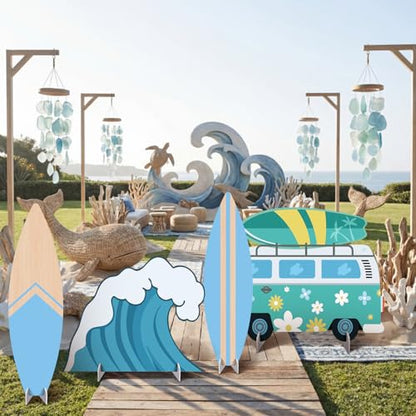 4 Pcs Large The Big One Themed Birthday Party Decorations 1st Birthday Decoration Beach Surfboard Cardboard Cutout Photo Booth Props Backdrop for Beach Pool Baby Shower Supplies - style: Surfboard
