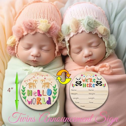 14 Designs Safari Twin Baby Monthly Milestone Cards Sign, 1-12 Months Wooden Photo Props for Twins, Gender-Neutral Twin Baby Shower Cards, Twins Memory Book Essentials (Twins Monthly Milestone) - color: Twins Monthly Milestone