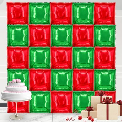 square aluminum foil Balloon Wall Backdrop, 25 pieces Red and Green double-sided Balloon Arch Kit, suitable for theme parties, weddings, anniversaries and other celebration decorations - color: Red .Green