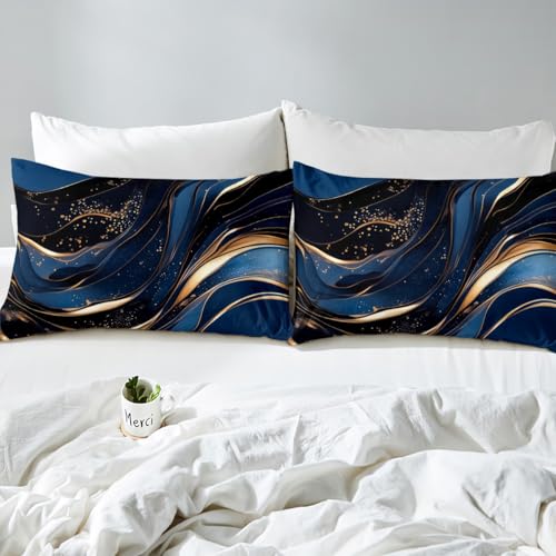 Feelyou Geometric Bed Sheets Set Twin Size Modern Art Bedding Set for Kids Boys Girls Modern Marble Aesthetic Sheets with Deep Pocket Fitted Sheet Abstract Marble Texture Printed Bedding Set - color: Dark Blue, size: Twin