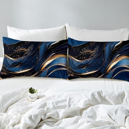 Feelyou Geometric Bed Sheets Set Full Size Modern Art Bedding Set for Kids Boys Girls Modern Marble Aesthetic Sheets with Deep Pocket Fitted Sheet Abstract Marble Texture Printed Bedding Set - color: Dark Blue, size: Full