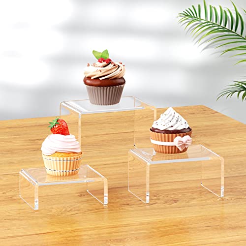 NIUBEE Acrylic Display Risers Stand 2 Sets,3 Steps Clear Riser Shelf Showcase for Amiibo Funko POP Figures -3"x3"x4" - size: (3,3,4)" x2Set