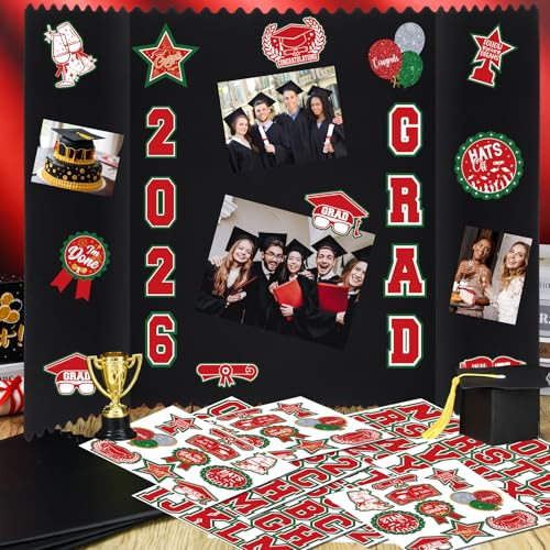 AmazingSpark 4 Sets 24 x 16 Trifold Poster Board for Graduation Photo Display Board with 12 Grad Themed Stickers for 2026 Presentation Party Decor Event Collage Frame Supplies(Red Green) - color: Red Green, size: 24 x 16"