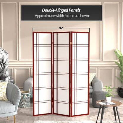 Red Lantern 6 ft. Tall Double Cross Shoji Screen - Rosewood - 3 Panels - color: Rosewood, size: 3 Panel
