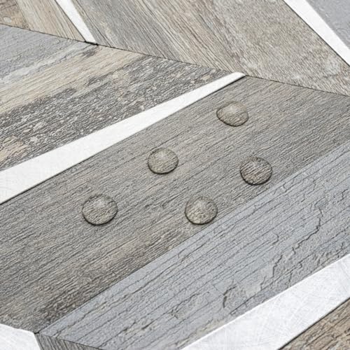DICOFUN 10-Sheet Herringbone Peel and Stick Backsplash for Kitchen, Distressed Wood Wood Look PVC Mixed Metal Chevron Stick on Backsplash Wall Tiles - color: Distressed Wood and Metal Silver, size: 10 Sheets, 12"x12"x0.12"