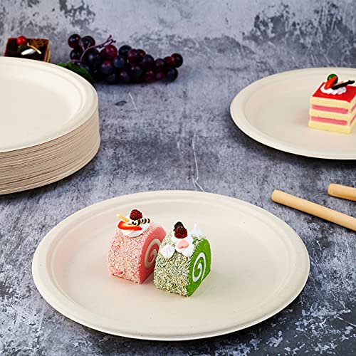 Vplus 150 Pack Compostable Disposable Paper Plates 10 inch Super Strong 100% Bagasse Natural Biodegradable Eco-Friendly Sugarcane Plates(nature) - color: Nature, style: 10 IN Round Plates