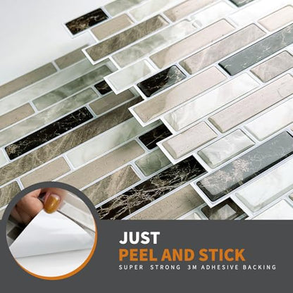 Yipscazo 10 Sheets Peel and Stick Backsplash for Kitchen,12''x12'' Waterproof Stick on Backsplash Smart Tiles for Bathroom,Removable Self Adhesive Wall Tiles (Marble Beige&Brown) - color: Marble Beige&brown