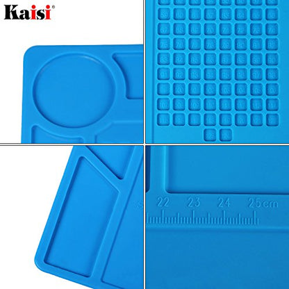 Kaisi Heat Insulation Silicone Repair Mat with Scale Ruler and Screw Position for Soldering Iron, Phone and Computer Repair Size: 13.7 x 9.8 Inches