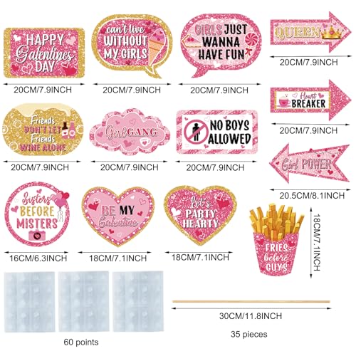 Galentines Day Decorations Photo Props Galentines Day Party Photo Booth Props Kit Ladies Girls Friendship Themed Party Decor Valentine's Day Birthday Party Decoration Supplies 35 Pieces