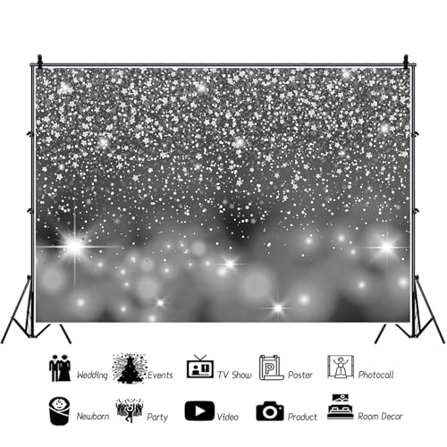 10x8ft Diamond Silver Glitter Backdrop White Gray Grey Sequins Bokeh Photography Background Wallpaper Decorations 18th 20th 30th Birthday for Adults Wedding Birdal Shower Photo Video - size: 10x8ft