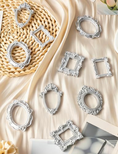 20PCS Mini Vintage Resin Picture Frame, Mini Antique Photo Frame Oval Rectangle for DIY Jewelry Display, Photography Mobile Phone Photo and Wall Decor Hanging(Silver) - style: 20SilverMiniResinPictureFrame