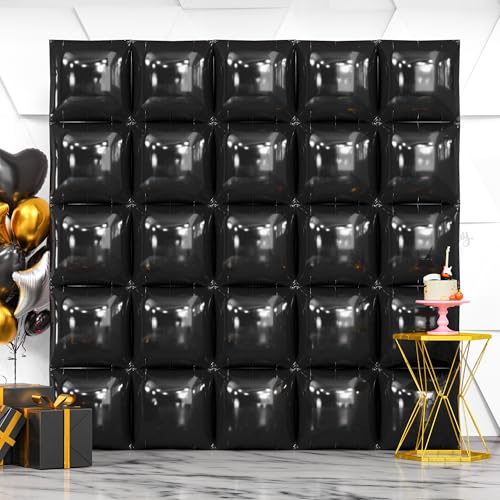 NISOCY 25PCS Black Square Foil Balloons Wall Backdrop Metallic Double Sided Black Balloon Tunnel Arch Kit for 2026 New Year Birthday Baby Shower Graduation Party Decorations - color: A04 - Black, size: 25PCS