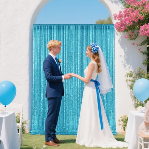 2×8FT-2PCS Turquoise Sequin Backdrop Curtains Panels, Photography Backdrop Glitter Curtains Fabric Background for Christmas Wedding Party Decor - color: Turquoise, size: 2X8FT-2PCS