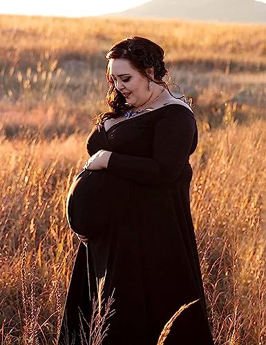 Saslax Maternity Off Shoulders Half Circle Gown for Baby Shower Photo Props Dress - color: N-black 11, size: Medium