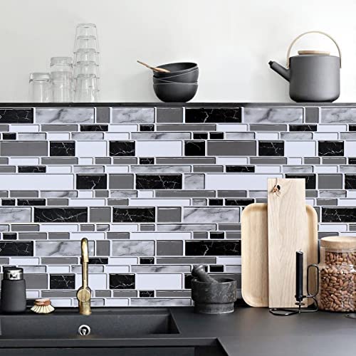 Livebor Peel and Stick Kitchen Wallpaper Backsplash Wall Paper for Kitchen 11.8inch x 78.7inch Backsplash Tiles Wallpaper Peel and Stick Waterproof Countertop Contact Paper for Bathroom Cabinet - color: Black/White, size: 11.8" x 78.7"