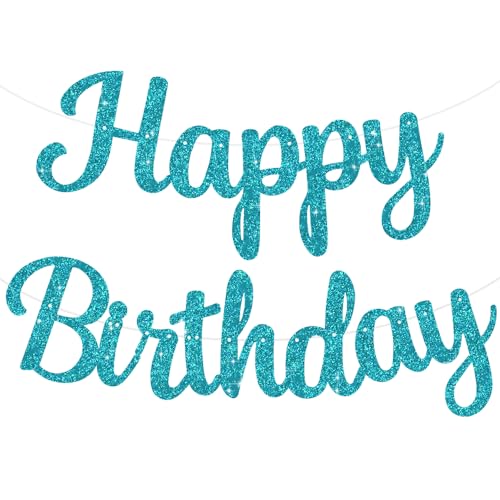 BEISHIDA Happy Birthday Banner - NO DIY,Light Blue 10Feet Pre-Strung-Glitter Birthday Sign Garland Backdrop Decorations for Women men Party - color: light blue